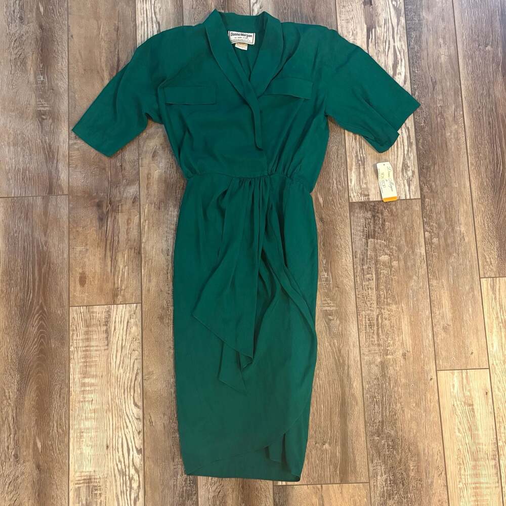 Vintage Donna Morgan Jade Green Wrap Dress Size 10 NWT USA 80s Draped